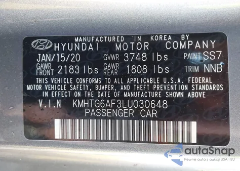 2020 Hyundai Veloster 2.0 Premium из США, поврежденный, VIN KMHTG6AF3LU030648